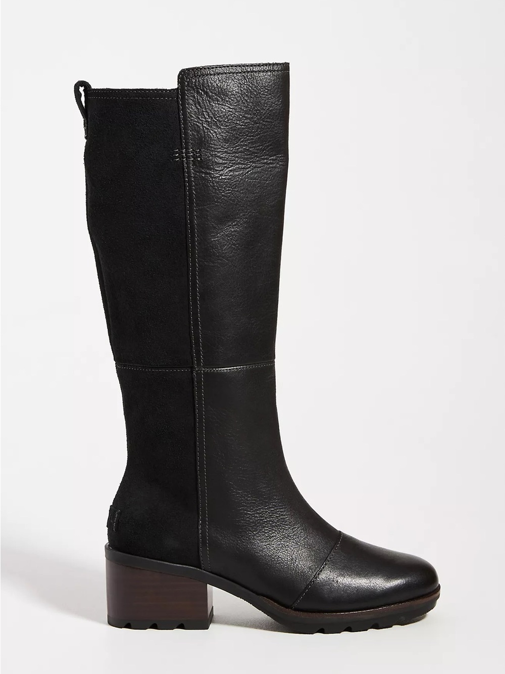 Sorel Cate Tall Black Leather and Suede Block Heel Boots Waterproof - Size 10